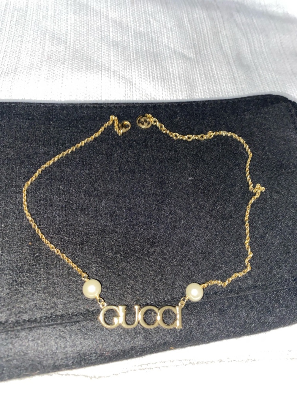 Gucci Gold Logo Necklace with Pearls